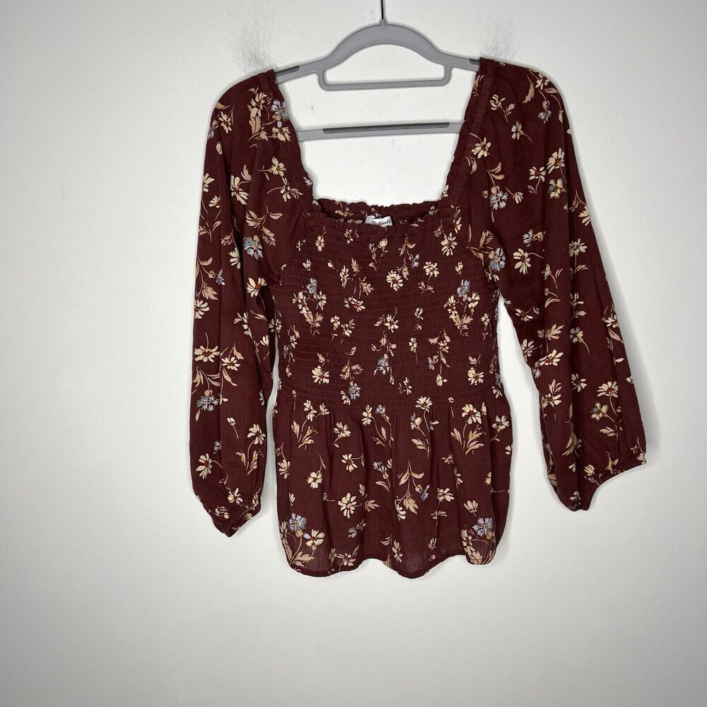 Madwell Top Womens Size 0 Smocked Floral Boho‎ Festival Crop Shirt - Picture 5 of 13